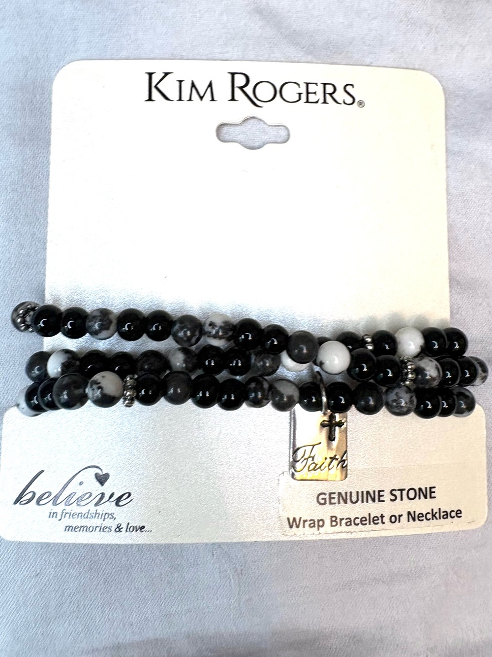NWT Kim Rogers Faith Genuine Stone Wrap Bracelet Black White Beaded